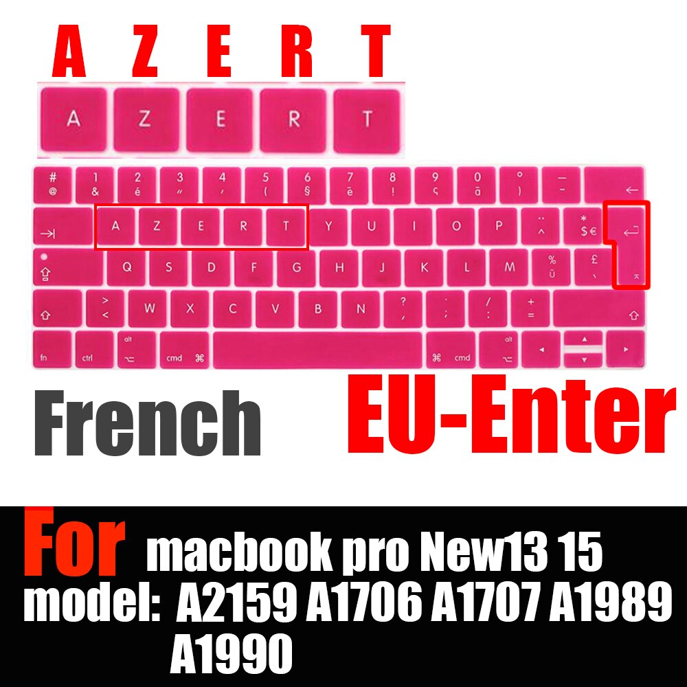 Francuski układ osłona klawiatury ue dla macbook touchbar 13 "15" A1990 A1989 A1707 A1706 folia ochronna na klawiaturę laptopa AZERT: Rose red