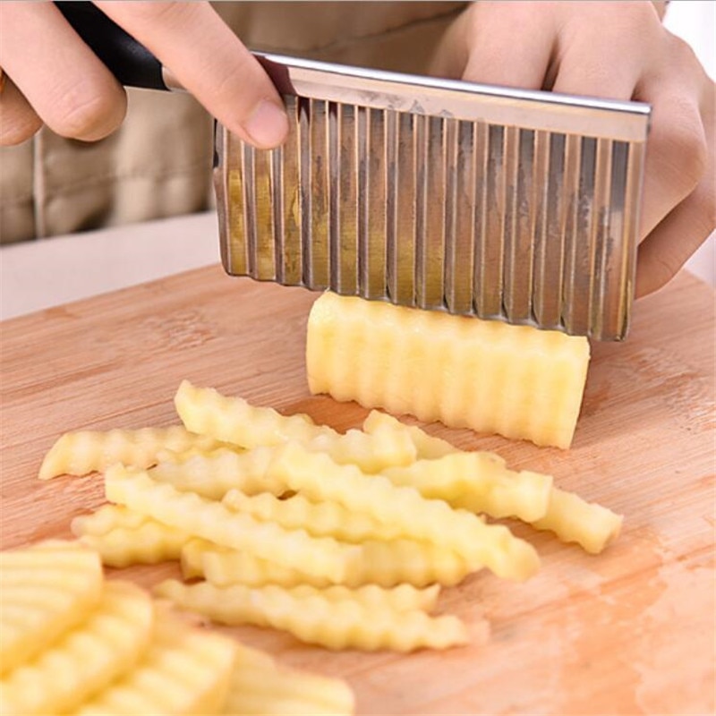 Aardappel Cutter Rvs Golvend Mes Franse Fry Chip Cutter Keuken Groente Snijmachine Snijden Tools Koken Keuken Gadgets