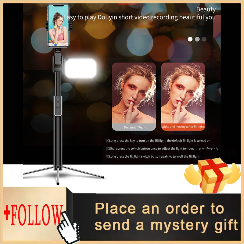 Bluetooth Selfie Stok Afstandsbediening Statief Handphone Live Photo Houder Statief Camera Zelfontspanner Artefact Staaf Met Licht Invullen