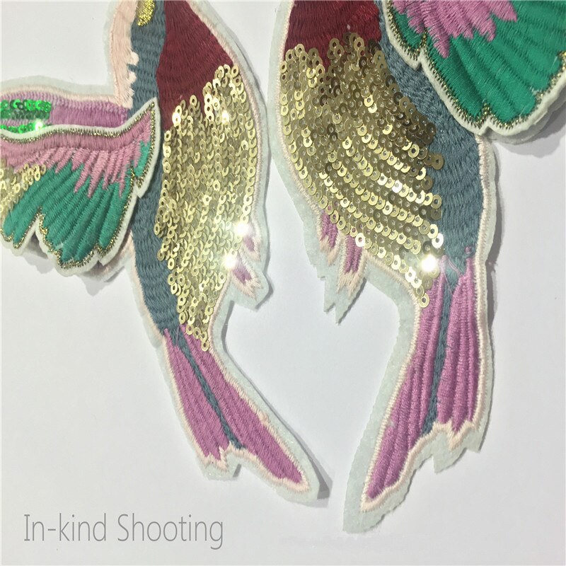 1 paar Prachtige Pailletten Geborduurde Hummingbird Patches voor Kleding naaien Kleren Strepen Badge Applicaties Stickers Motief