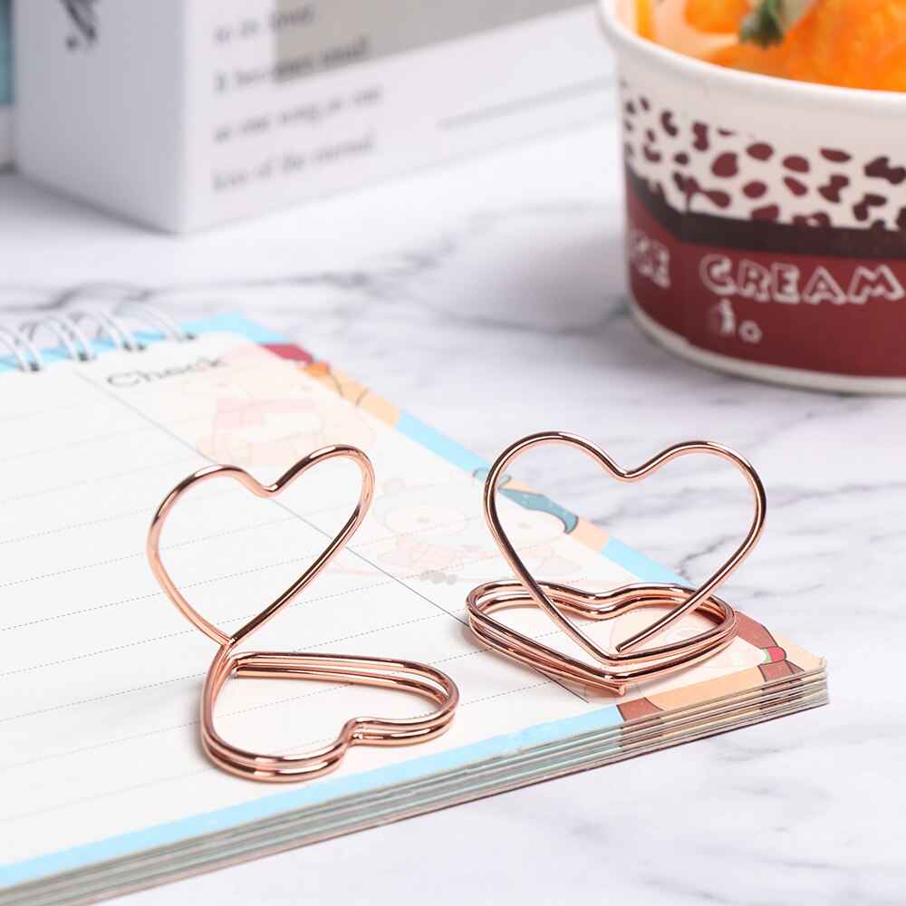 1pc metallisk hjerteform ringform stedskortklemmer stativ fotoclips bordnumre holder papirklemme skrivebordsindretning