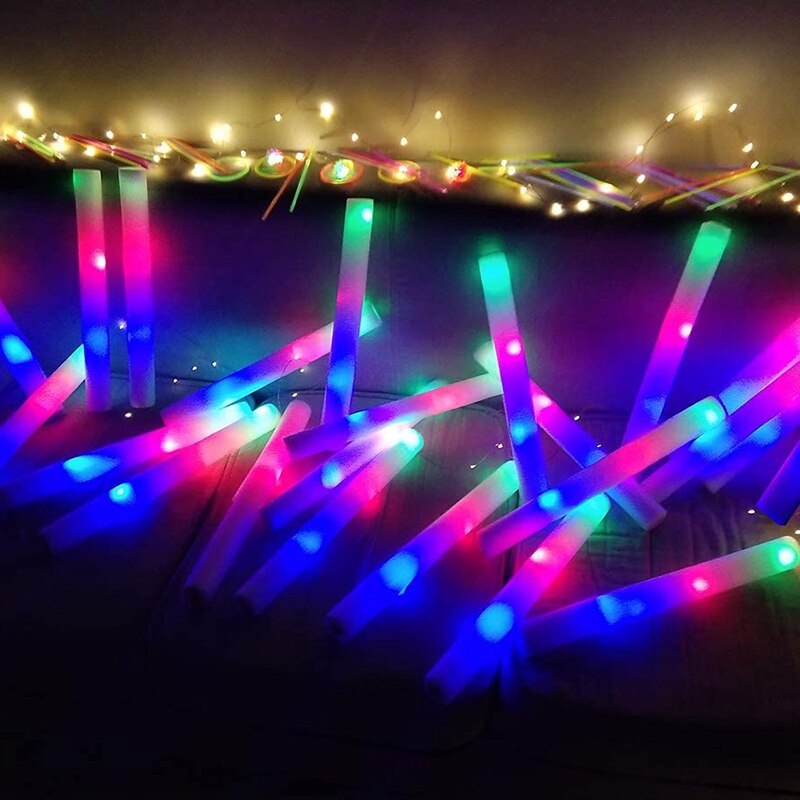 Glow Sticks Bulk - 24 Pcs LED Foam Sticks Glow Batons with 3 Modes Flashing Effect, Glow in the Dark Party Supplies