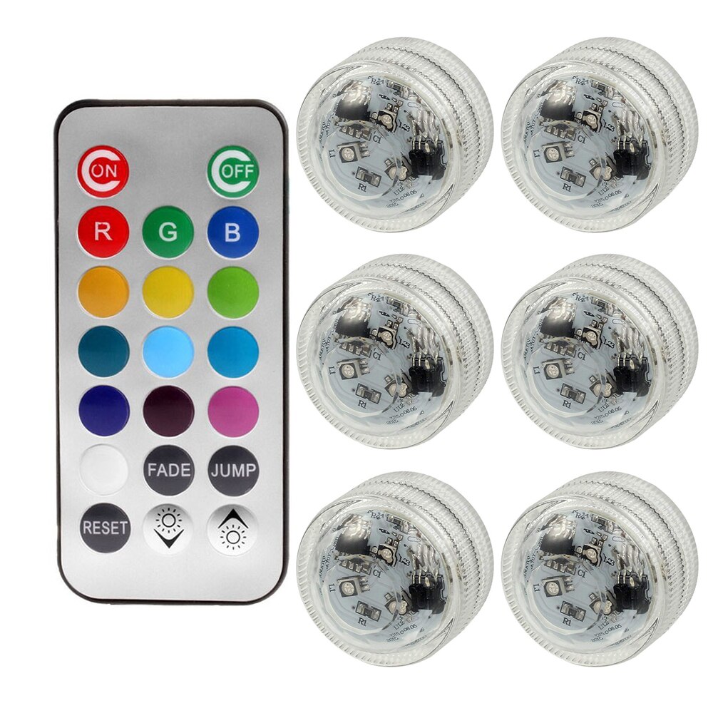 Ip68 waterdichte, veelkleurige onderwaterlampen met 3 leds, op batterijen, rgb-nachtlampje voor aquariums, afstandsbediening: 1 afstandsbediening 6 lampen