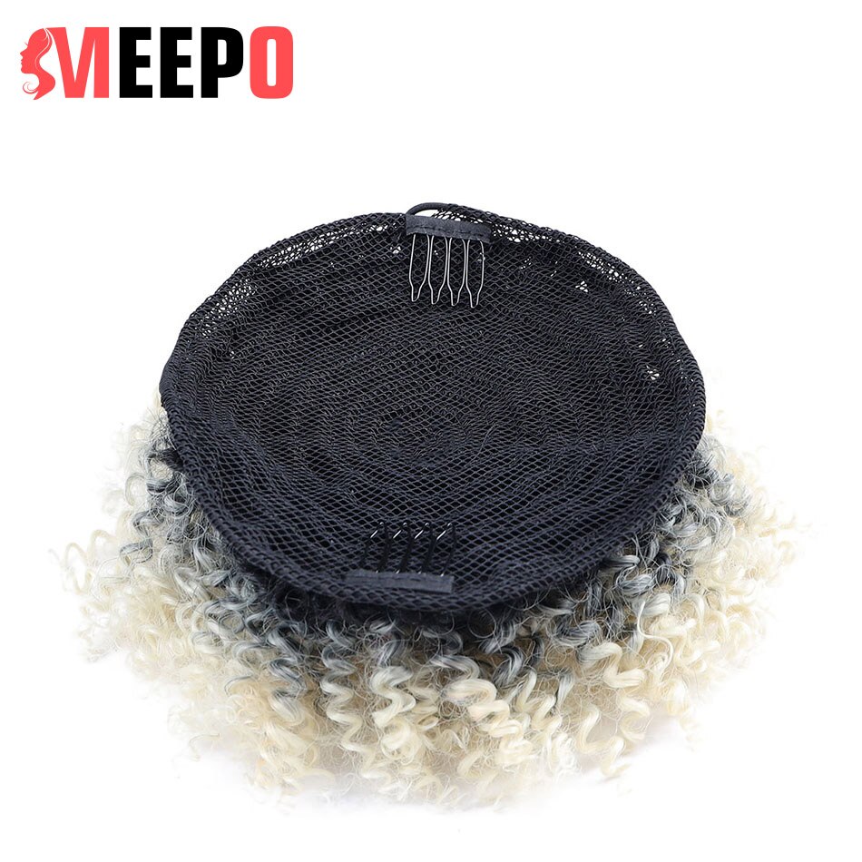 T1B/613 Synthetic Short Curly Drawstring Ponytail High Puff Natural Afro Puff with Bangs Heat Resistant Clip In Hair