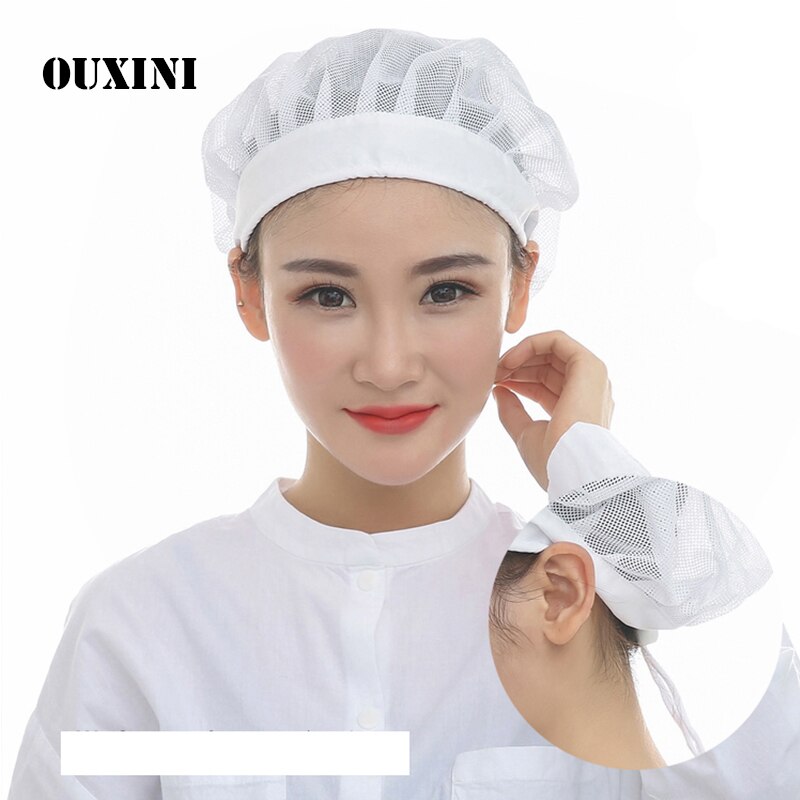 white Food caps Adjustable net caps breathable sanitary dust cap men and women workshop canteen hat chef hat breathable mesh