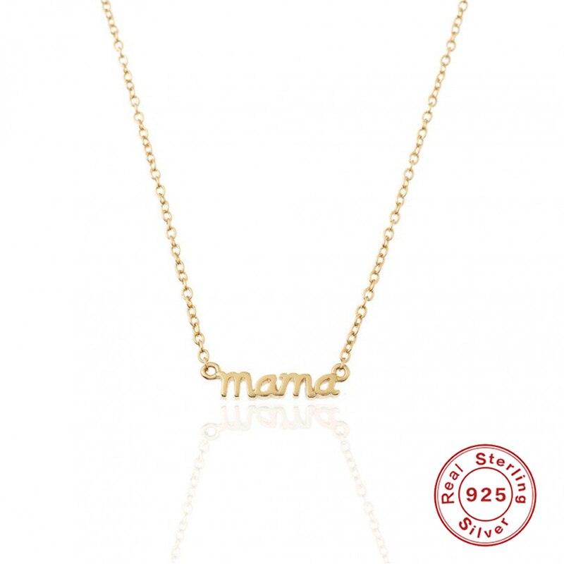 925 colar de prata esterlina colares pingente para mulher mãe senhoras minimalista mãe carta colares dia da mãe presente aniversário: gold color