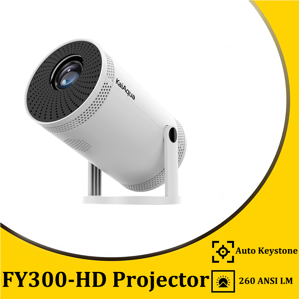 KaiAqua FY300 4K Projector 260ANSI 1080P Support Auto Keystone WIFI6 Mini Cinema Theater Video 180° Rotation Portable Projectors: Color5 / UK Plug