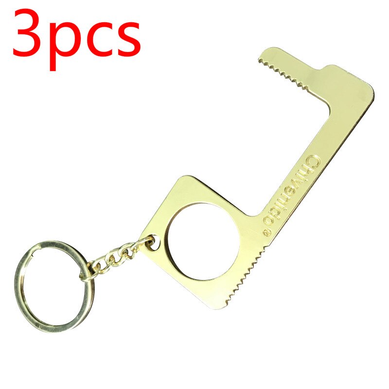 Portable Door Opener Multi-function Keychain Door Opener Anti-contact Sanitary Door Opener Anti-touch Press Elevator Tool: Golden 3pcs