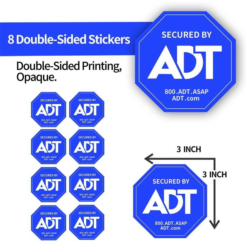 8pcs/set Warning Sign Sticker ADT Safety Sign High-definition Printing Waterproof Material Window Sticker 3 "x3"