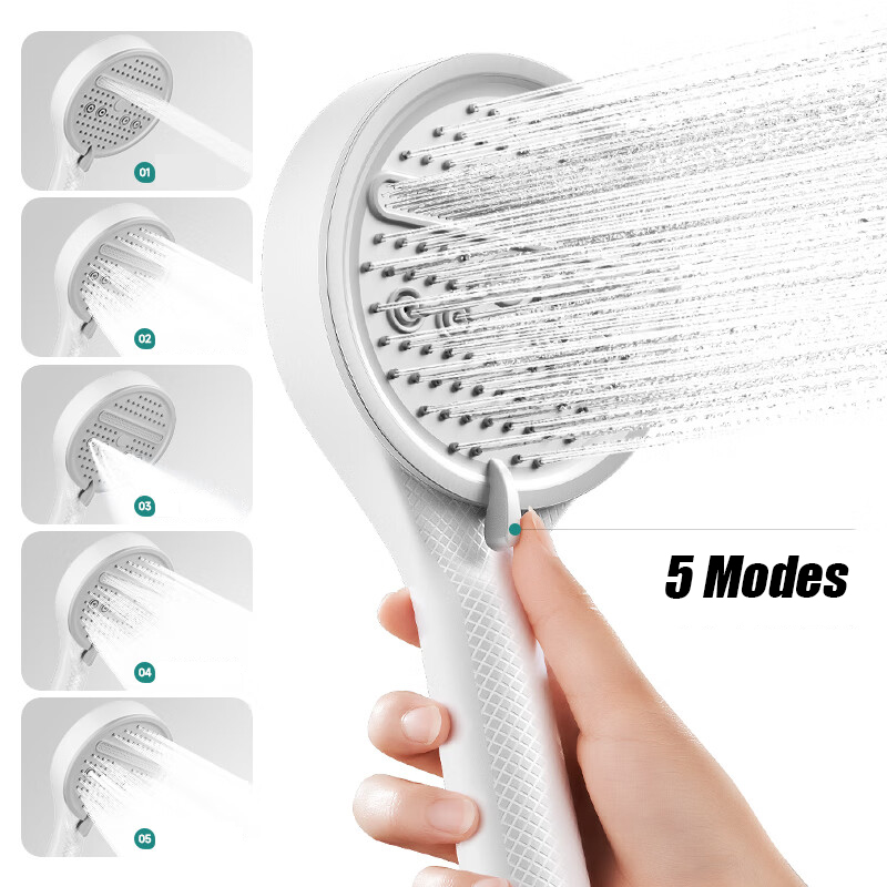Cabezal de ducha ajustable de 5 modos, cabezal de ducha ahorrador de agua para baño con Base de manguera, accesorios de baño con patrón de fibra de carbono