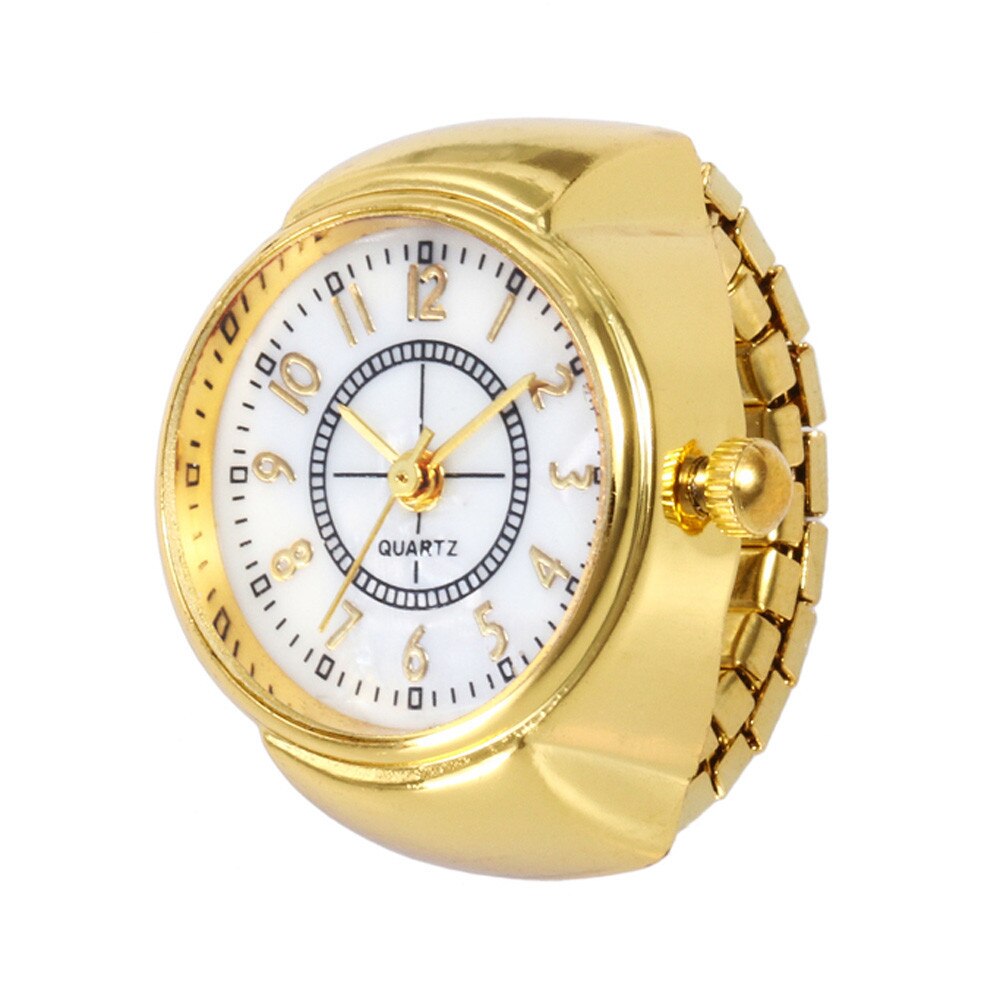 Mode Luxe Vinger Ring Horloge Businessdial Quartz Analoog Horloge Creatieve Staal Cool Elastische Quartz Horloge Reloj Hombre: Gold