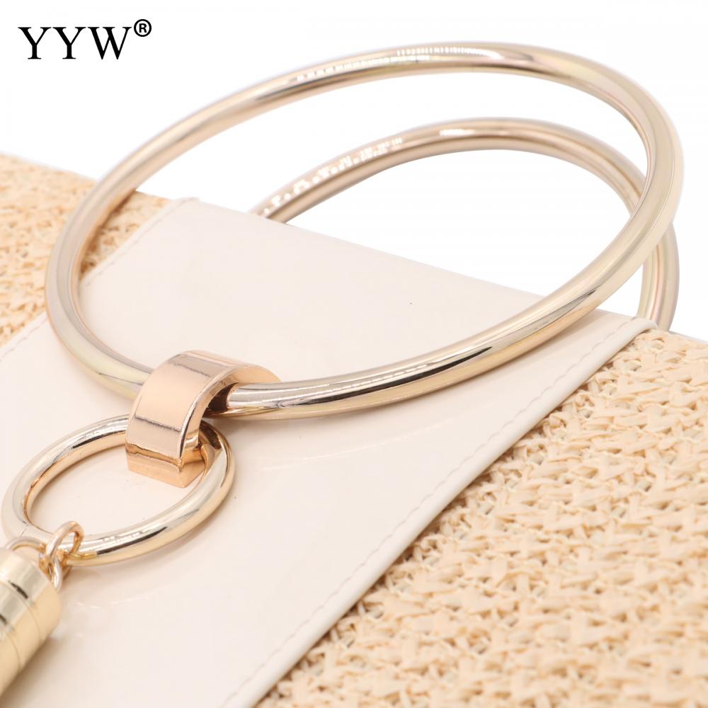 Summer Straw Women Evening Clutches Bag PU Leather Female Gold Tassel Weave Bag Ladies Envelope Purse For Party Handbags Yellow