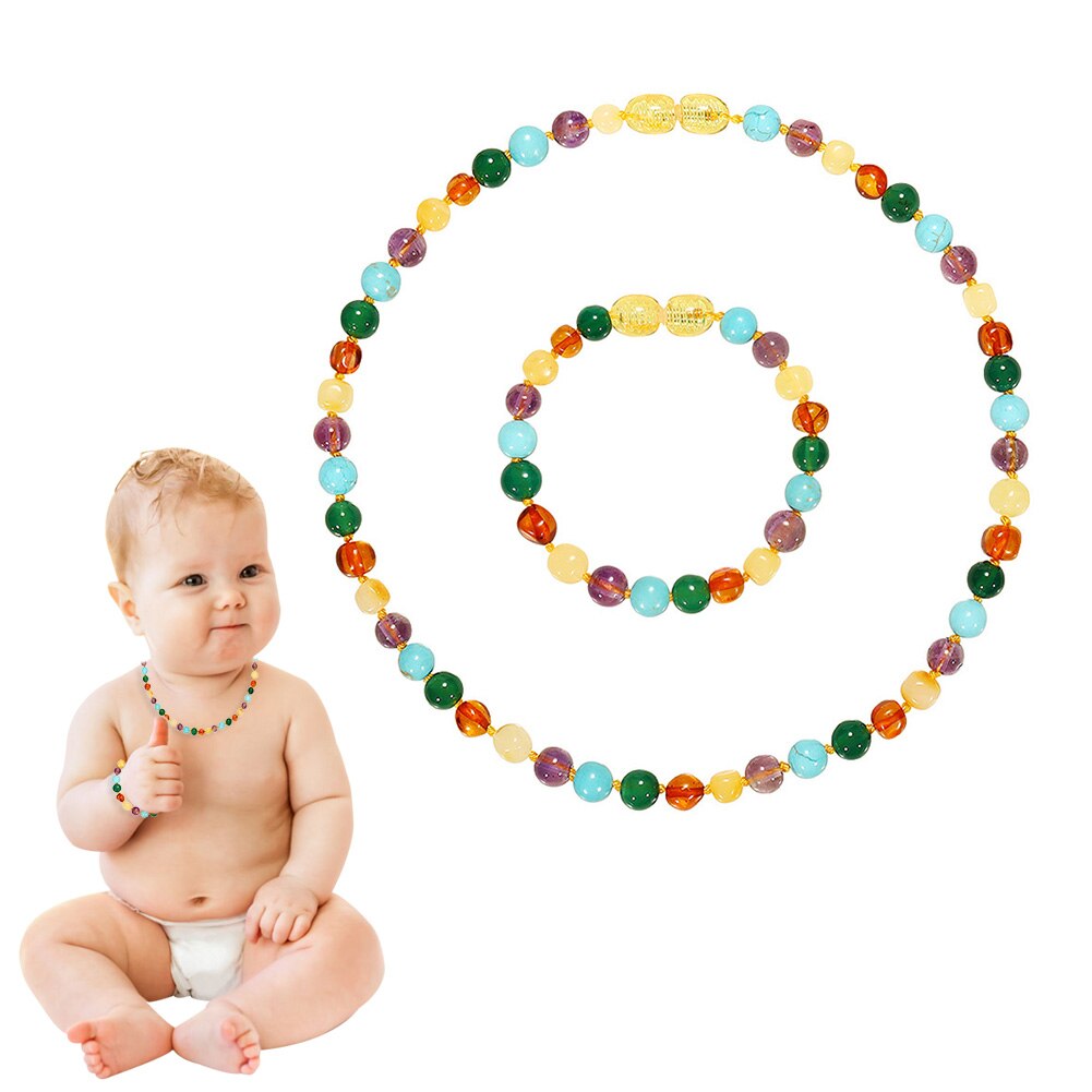 Kids Baltische Retro Kleurrijke Natural Amber Stone Kralen Armband Ketting Handgemaakte Sieraden