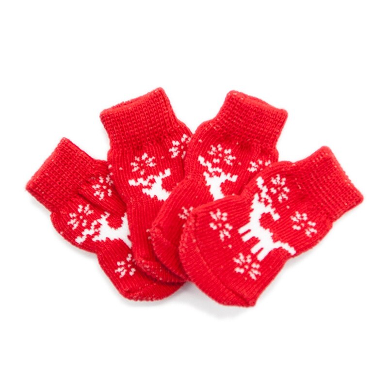 Animal Mignon antidérapant En Coton Tricoté Chaussettes Pour Petits Chiens De Noël Imprimé Pied Chaussettes Pour Animaux De Compagnie Costume 4 pièces/ensemble