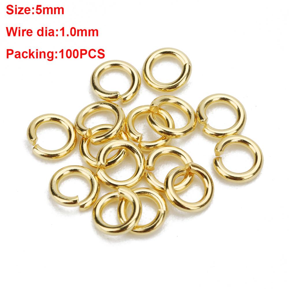 Anillos abiertos de acero inoxidable para hacer joyas, 3-10mm, 100 Uds., bucle de enlace para DIY, conector,: 1.0x5mm gold 100pcs