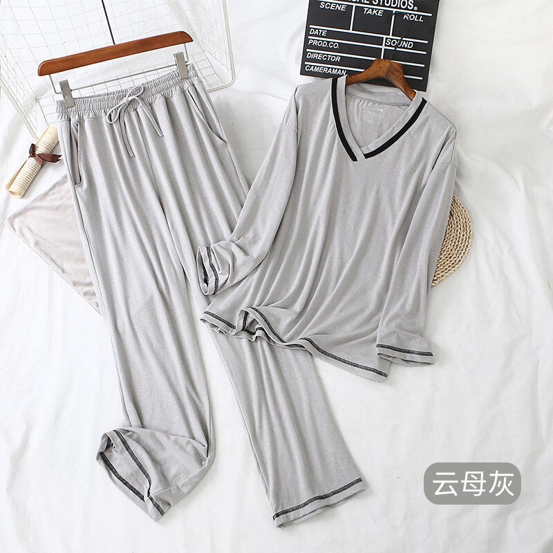 Dames katoenen lange mouwen homewear zomer herfst pyjama set dames homewear dames katoenen pyjama zomer homewear pak homewear: Grijs