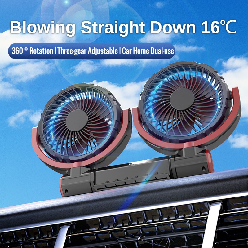 Ventilateur de voiture à 3 vitesses, réglable à 360 °, simple ou double tête, ventilateur d'air, automobile, électrique, USB, silencieux, bureau à domicile, bureau et voiture