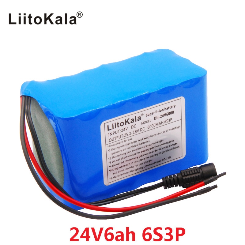 LiitoKala 24 V 6ach zestaw baterii 25.2 V 18650 bateria 6000 mAh akumulator robić GPS nawigator/kamera/ golf samochód/+ 2A ładowarka