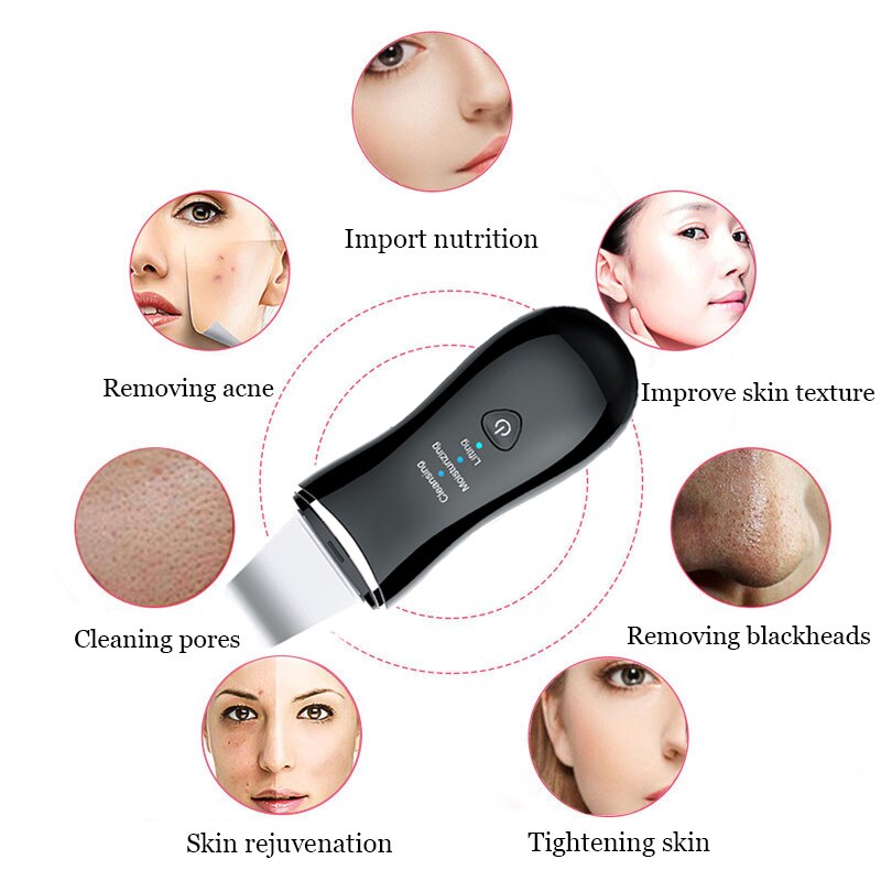 CF073 Facial Ultrasonic Skin Scrubber Microcurrent Face Massage Blackhead Remover Pores Cleaning Peeling Skin Care Beauty Tools