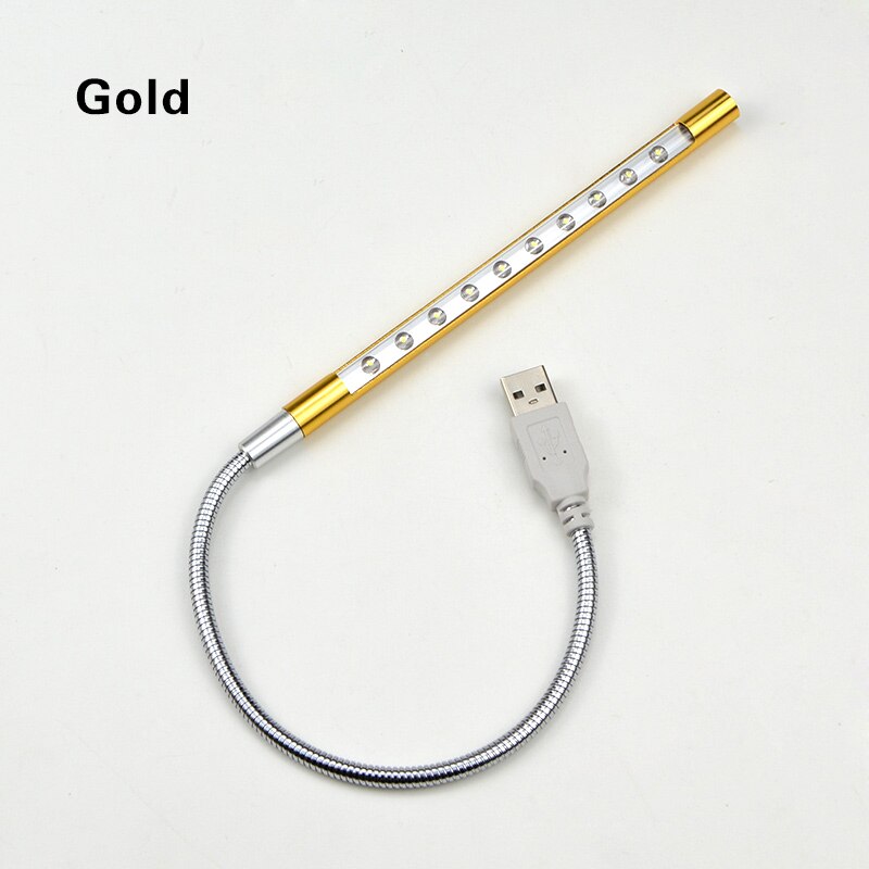 Metal Material 10LEDs Flexible USB Desk Lamp LED Table Lamps Table Light Bendable PC Power Bank Laptop Reading Protecting Eyes: Gold
