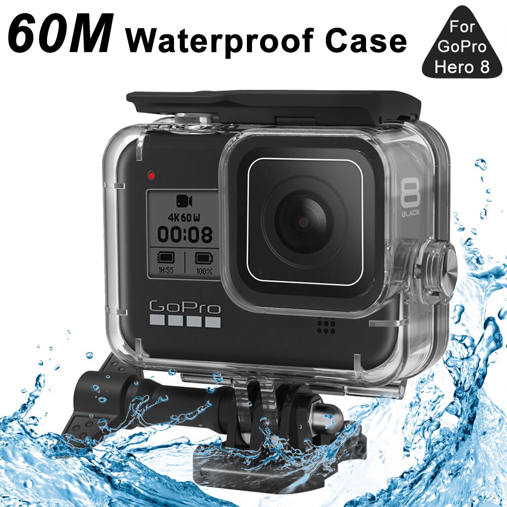 Funda impermeable de 30m para GoPro Hero 8, carcasa para buceo, cubierta protectora de buceo, montaje para para cámara, accesorios de color negro, impermeable hasta 60m