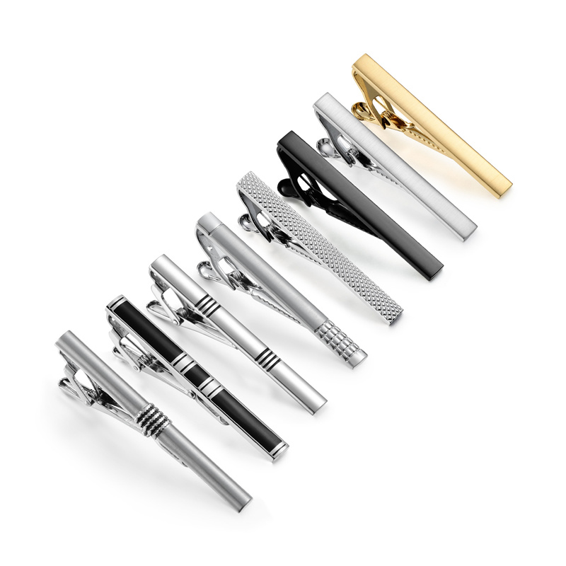 Juego de 8 Uds de pinzas de corbata cortas con caja de , accesorios de pasador de corbata para hombre, gemelos de camisa para hombre, para marido: Latón Plateado