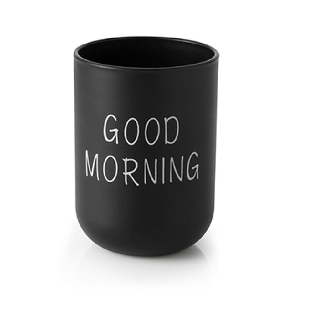 Home Tumblers Good Morning Cup Round Toothbrush Toothpaste Holder Cup Travel Washing Cup Water Mug Bathroom Accessories: black