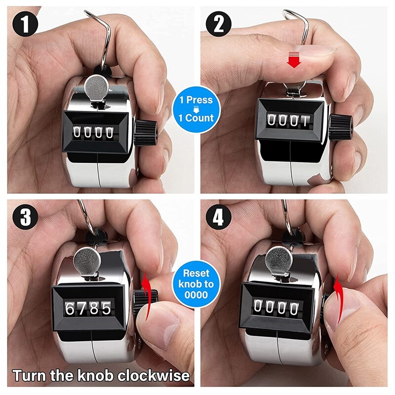 3 Pcs Counter, 4 Digit Clicker Counter, Metal Hand Counter Clicker For Counting Golf Counter