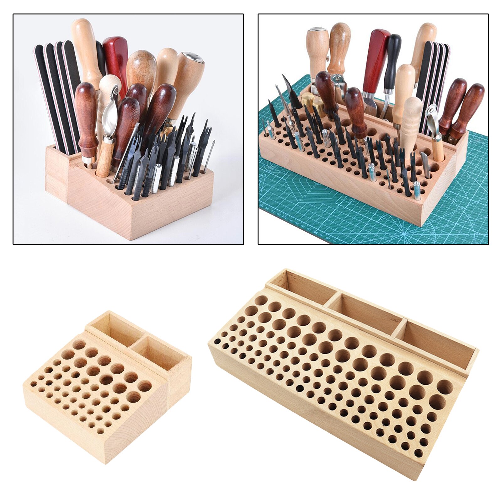 Wooden Leather Craft Tool Holder Organizer Leather Stamping Punching Tools Storage Box Shelf