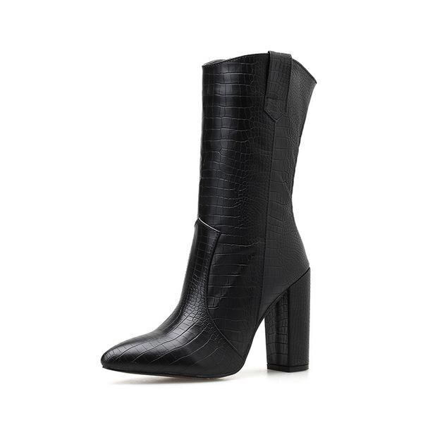 Ronde Neus Big Size Schoenen Vrouw Wit Mid-Kalf Laarzen Luxe Lage Hakken Booties Booties Dames Grote Maat korte Hoge: 39