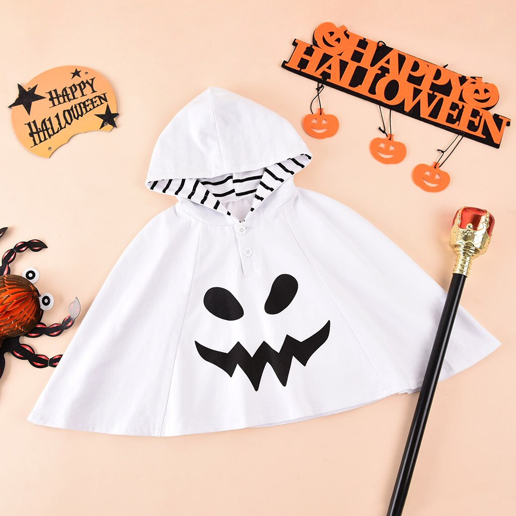 Criança infantil crianças do bebê meninos meninas cosplay traje de halloween fantasma impresso topos listrado com capuz manto manto casaco outerwear # p4