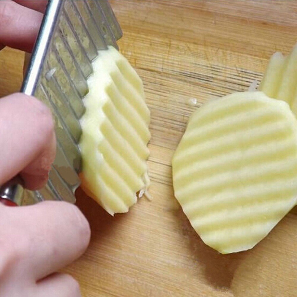 1 stk kartoffelkniv rustfrit stål kartoffelchipsdej vegetabilsk krøllet bølgeskærer udskærer frugter kniv mad