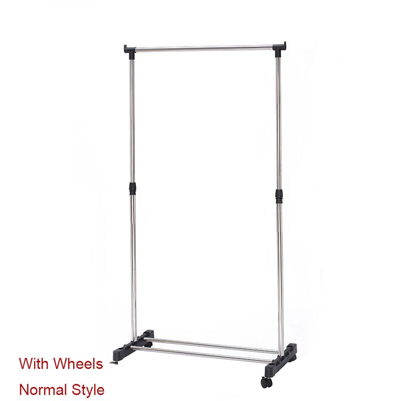 Clothes Rack Stainless Steel Single Pole Floor To Ceiling Lifting Folding Balcony Clothes Rod Simple Hanger Living Room Clothes: With wheels-normal