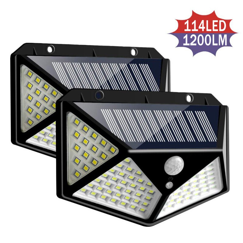 Solar Power Motion Sensor Exterior Bulb 4 Style Choose Brighten Waterproof Porch Garden Street Wall LED Lamps Outdoor Lightings: 2pcs 114LED