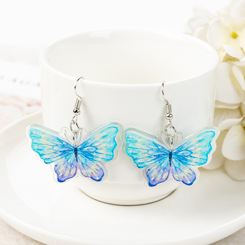 1 paire de boucles d'oreilles papillon mignon pour femme, dégradé acrylique, papillon coloré, goutte d'eau, d'anniversaire pour fille: Brun rougeâtre