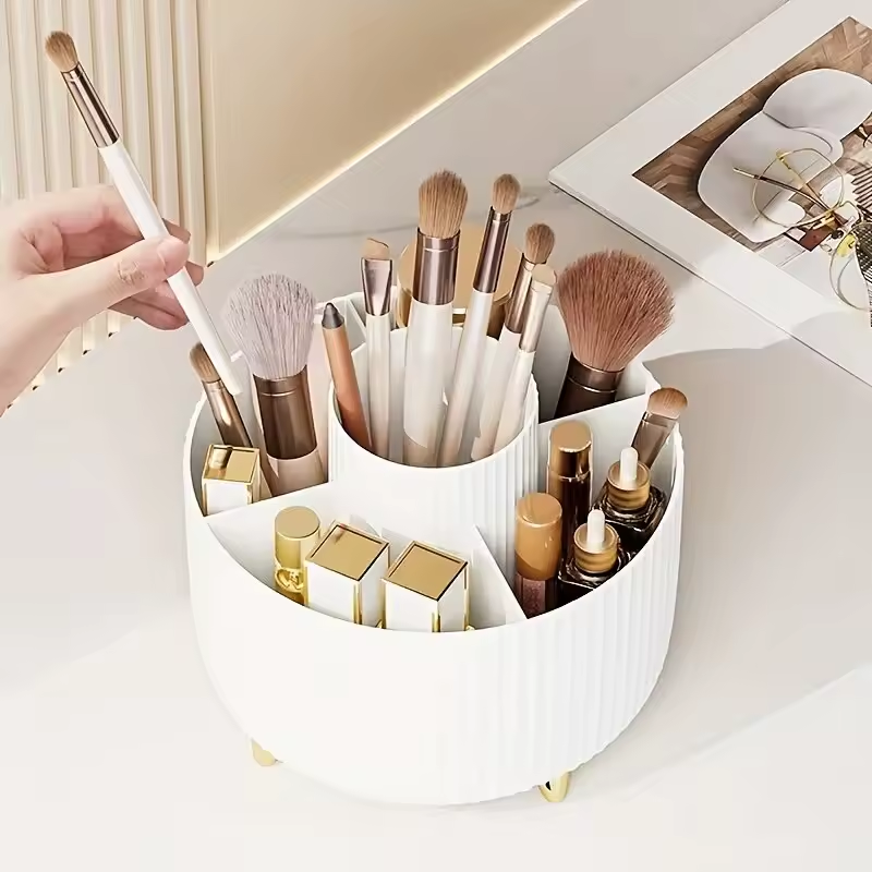 360° Rotating Makeup Organizer Makeup Holder Cosmetic Storage with 5 Compartments Multi-Functional Holder for Brushes Pen