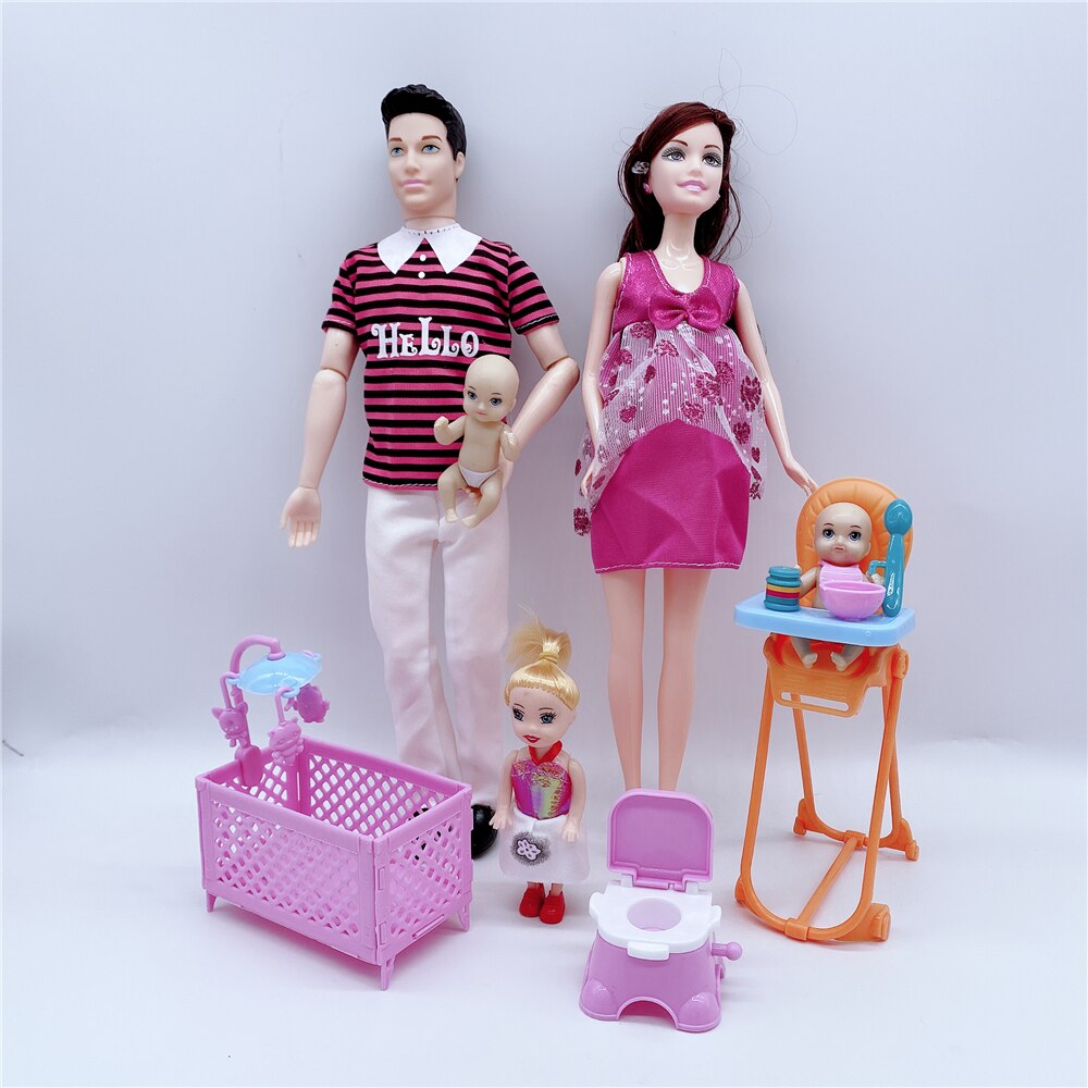11.5 "/ 5" 2020 mais recente moda grávida barbies boneca mãe-criança combinação banheira + dupla cadeira de jantar crianças brinquedo plástico: DY156-1