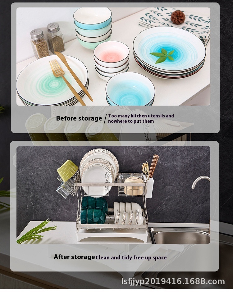 304 Stainless Steel Kitchen Storage Rack Double-layer Detachable Bowl Dish Tray Drain Rack Multifunctional Storage Basket