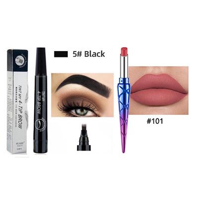 2 stk øjenbrynspen vandtæt fire-klø øjenbryn nuance makeup fire farver øjenbryn blyant brun sort: 05-101