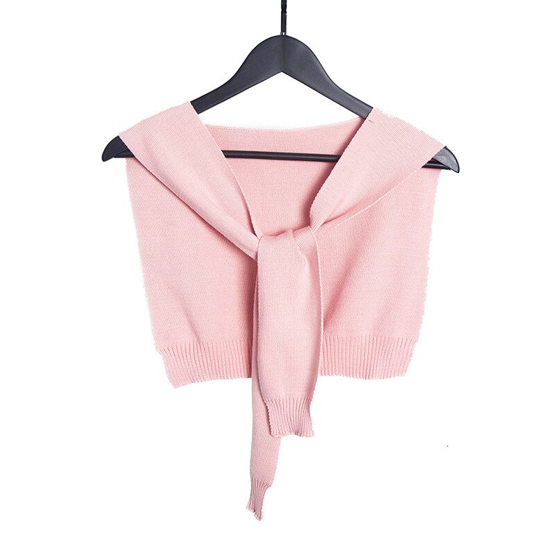 Automne hiver femmes noué faux col châle filles tricoté couleur unie petite Cape chauffe épaules écharpe en cachemire: Rose