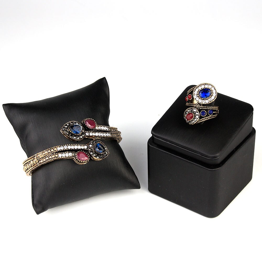 Z motywem tureckim w stylu klasyczny żywica bransoletka pierścień zestawy biżuterii kobiety antyczny złoty kolor bijoux indie kryształ ślub kwiatowy biżuteria etniczna prezent