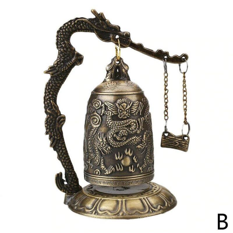 Buddhism Temple Brass Copper Dragon Bell Lotus Buddhism Arts Decor Home Dragon Copper Carved Ornament Statue Crafts Bell R9U8: B