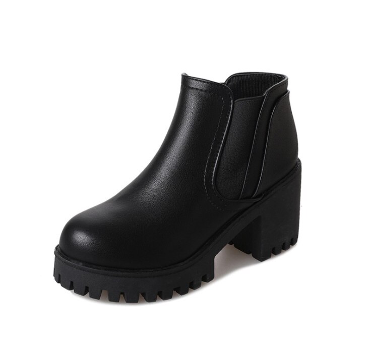 Botas de tacón alto informales para mujer, zapatos Botines con tachuelas de punta redonda, Color sólido, otoño e invierno, 7,5 cm