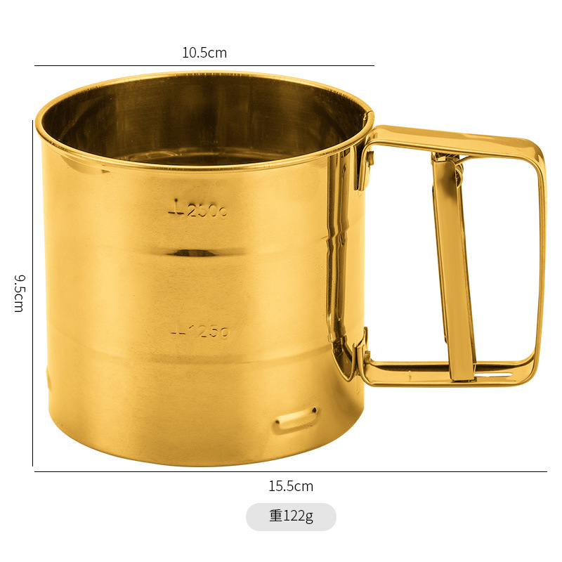 Tamis à farine semi-automatique à mailles fines, avec échelle de mesure, filtre à sucre glacé en acier inoxydable, passoire de tasse, cuisson de cuisine: green