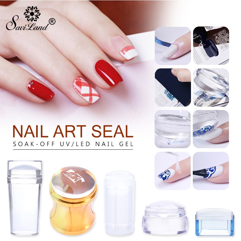 Saviland Nail Art Clear Jelly Stamper Met Cap Nail Art Siliconen Nail Stempelen Plaat Schraper Met Cap Manicure Polish Afbeelding tool