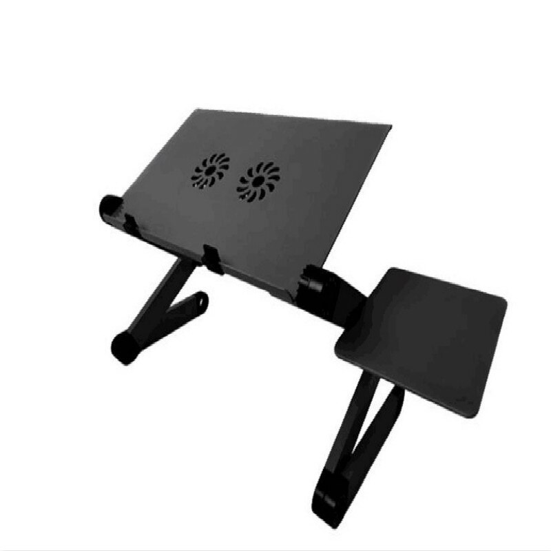Hopfällbart laptopbord, justerbart laptopställ, bärbart laptopbord med 2 kylfläktar och musbricka skrivbord för laptop