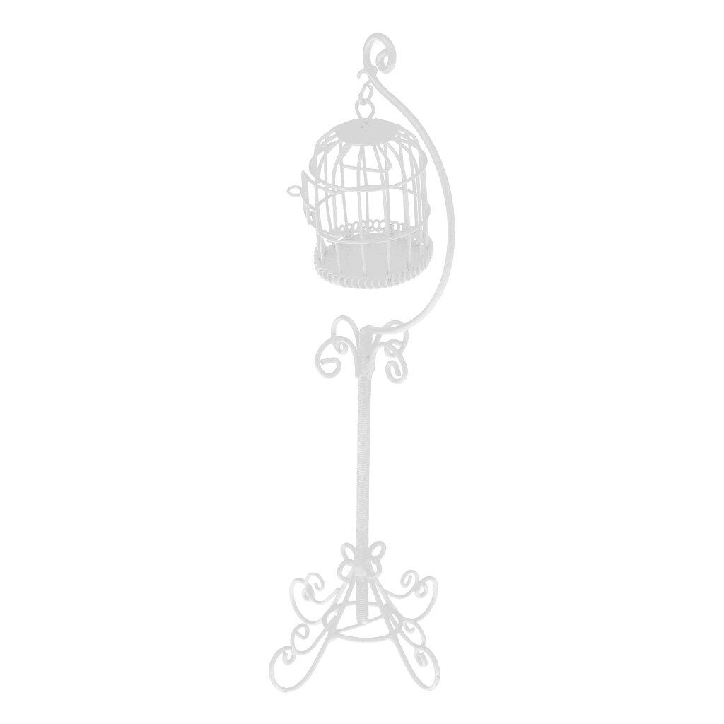 1:12 -skala metal fuglebur med stativ dukkehus miniature hvidt dukkehus fuglebur med holder står godt