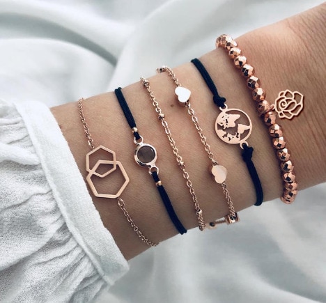 PULSERAS CON ABALORIOS bohemios para mujer, accesorios de joyería para , cuerda negra Vintage, corazón, flor Mape, 9 estilos
