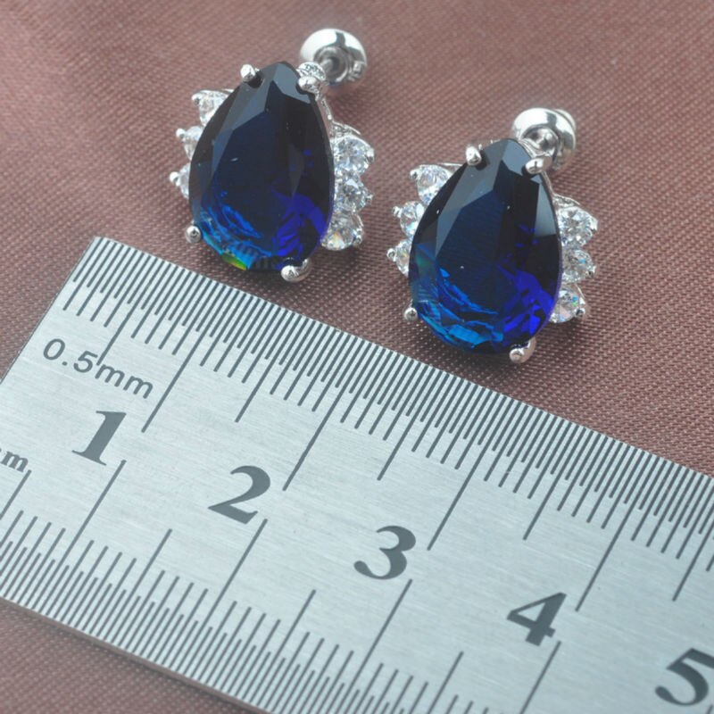 Vrouwen Bruiloft Sieraden Blue Water Zirconia Zilver Kleur Sieraden Sets Ketting Hanger Oorbellen Ringen Beste TZ0255