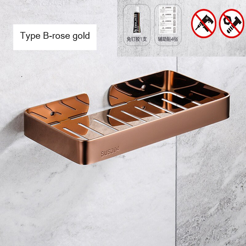 Bathroom Shower Soap Dish Storage Stainless Steel Holder Matal Soap Holder Bathroom Container Organizers: TypeB-rose gold